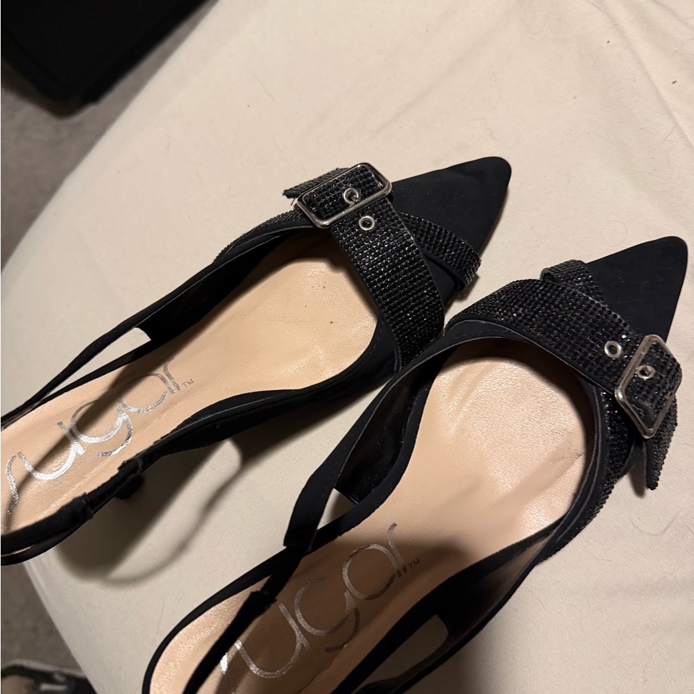 Sugar Black Women's Buckle Slingback Heels